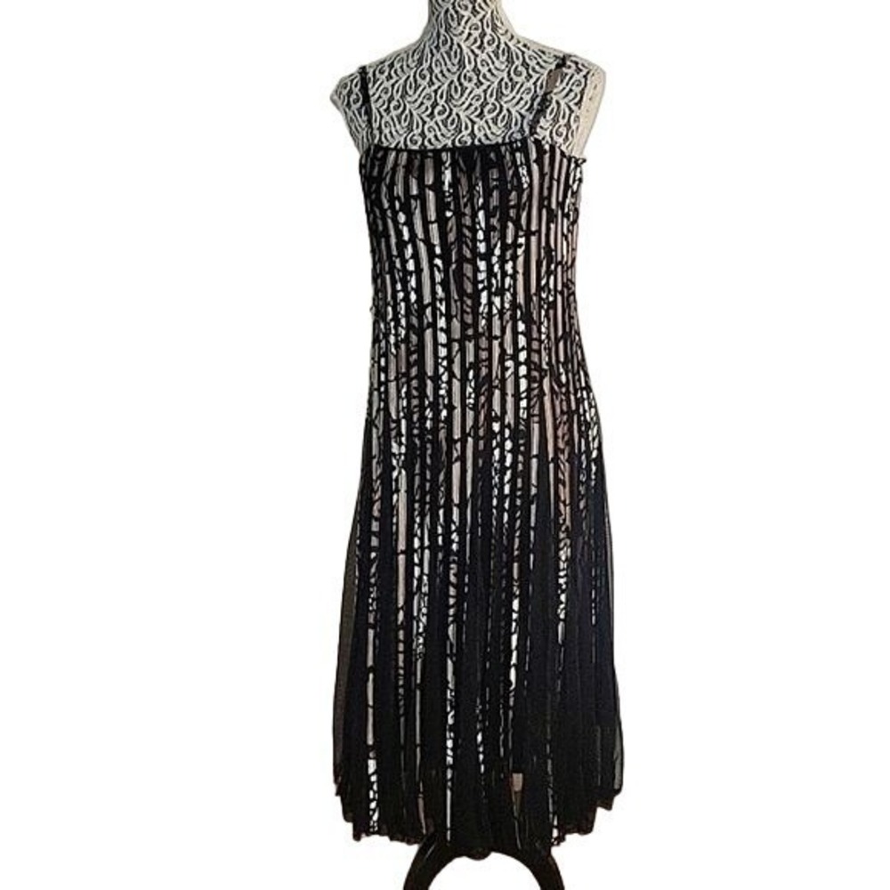 SANDRA DARREN Sleeveless Maxi Dress Black Sheer Overlay Party Cocktail Evening 8